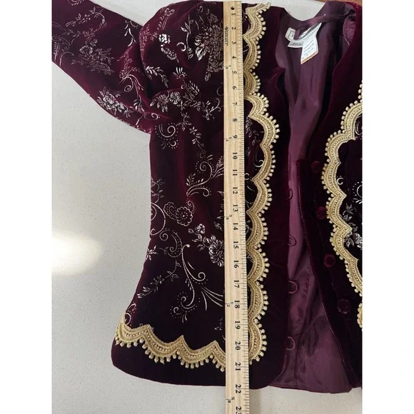 Vtg 80s J McClintock Blazer Burgundy Gold Velvet Victorian Regencycore Boho - Picture 11 of 16